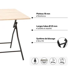 5five Table pliante 4 places, Effet bois