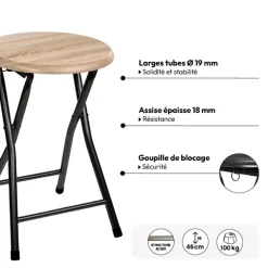 5five Tabouret pliant, Effet bois naturel