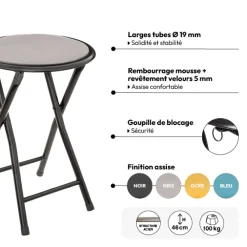 5five Tabouret pliant, Velours Gris