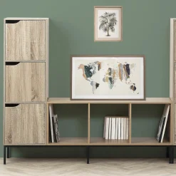 5five Étagère 3 cases avec portes, Effet chêne naturel