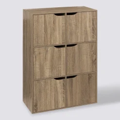 5five Étagère 6 cases porte, Effet bois naturel