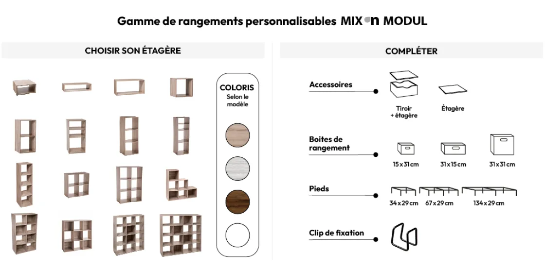 5five Étagère colonne 4 cases, Effet chêne gris
