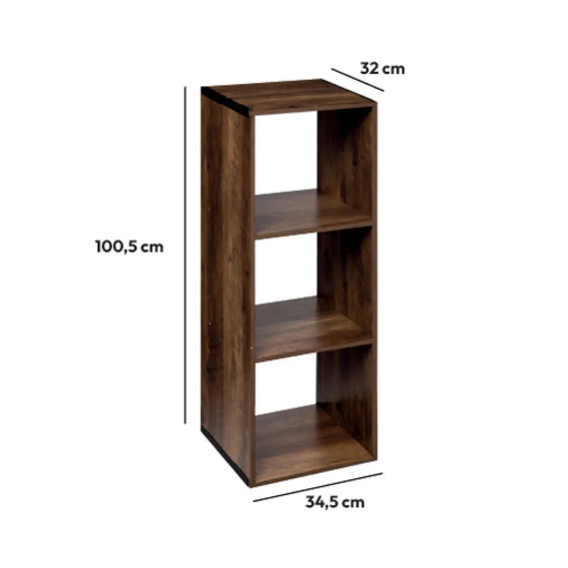 5five Étagère colonne 3 cases indus, Effet bois foncé