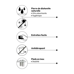 5five Tapis diatomite 40x30 cm, Gris