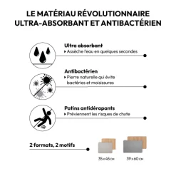 5five Tapis diatomite 39x60cm, Effet bambou